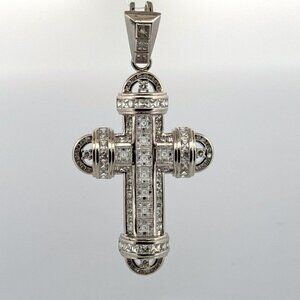 Vintage Estate Sterling Silver 925 Cross Pendant 50g Pave CZ No Chain
